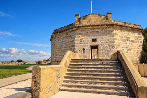 The limestone Round House and its entrance steps in Fremantle