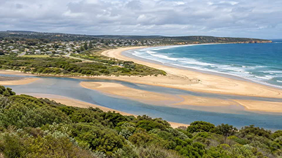 The Anglesea estuary and surf beach