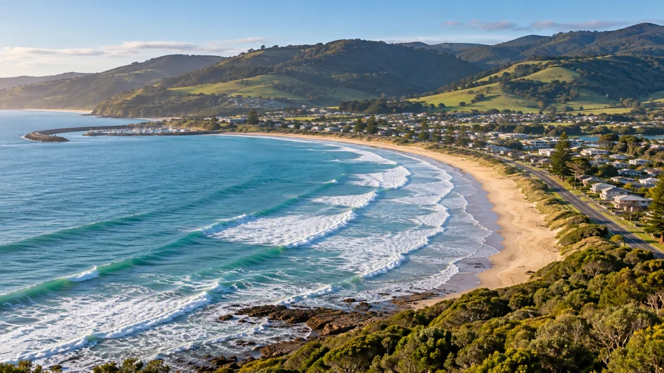 Apollo Bay’s broad sandy shoreline