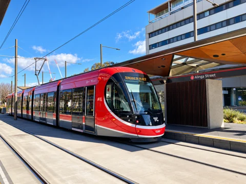 A Canberra light-rail vehicle at Alinga Street