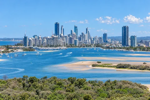 The Broadwater and Gold Coast skyline from Wave Break Island