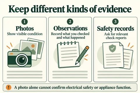 Record visible condition, observations and safety-check records separately