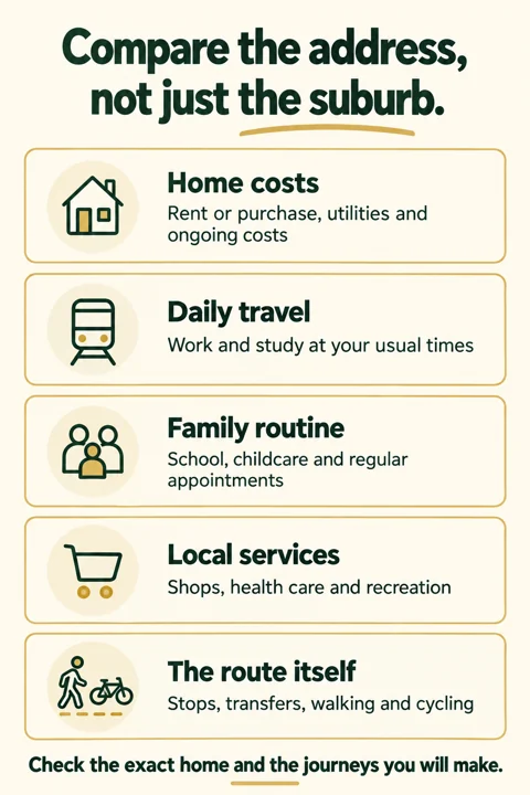Compare the exact home with your costs, daily journeys and local services