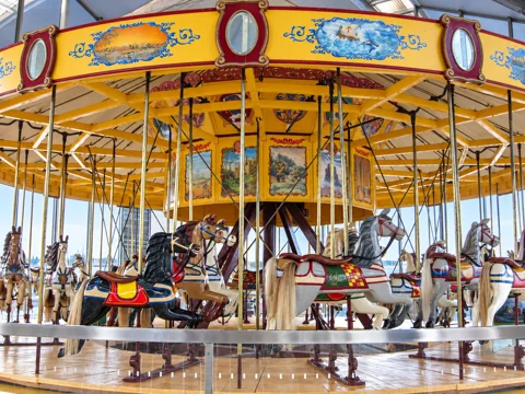 Carved horses on Geelong’s historic waterfront carousel