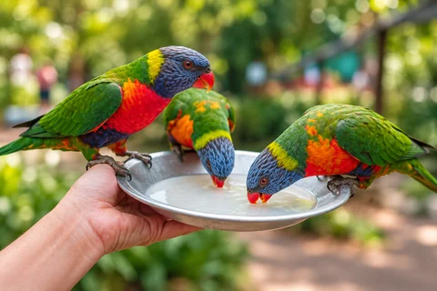 Rainbow lorikeets at Currumbin Wildlife Sanctuary