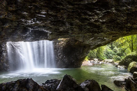 The waterfall beneath Natural Bridge in Springbrook National Park