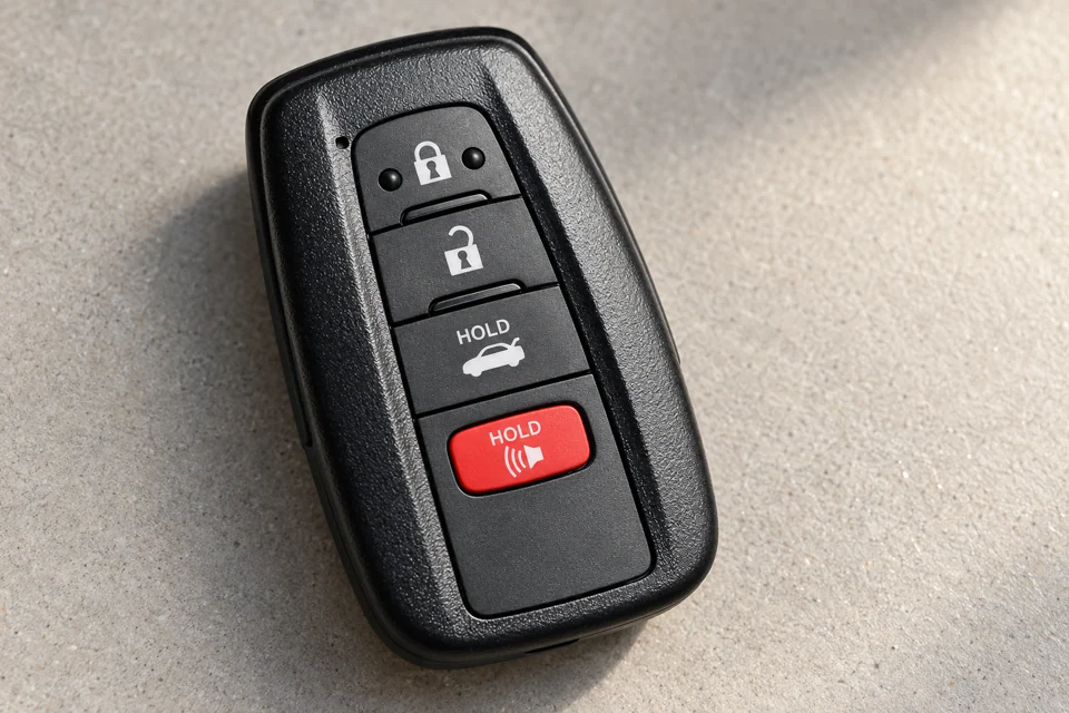 A vehicle remote key with lock, unlock and boot controls