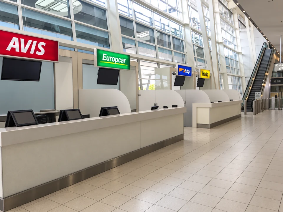 Car-rental counters inside Adelaide Airport