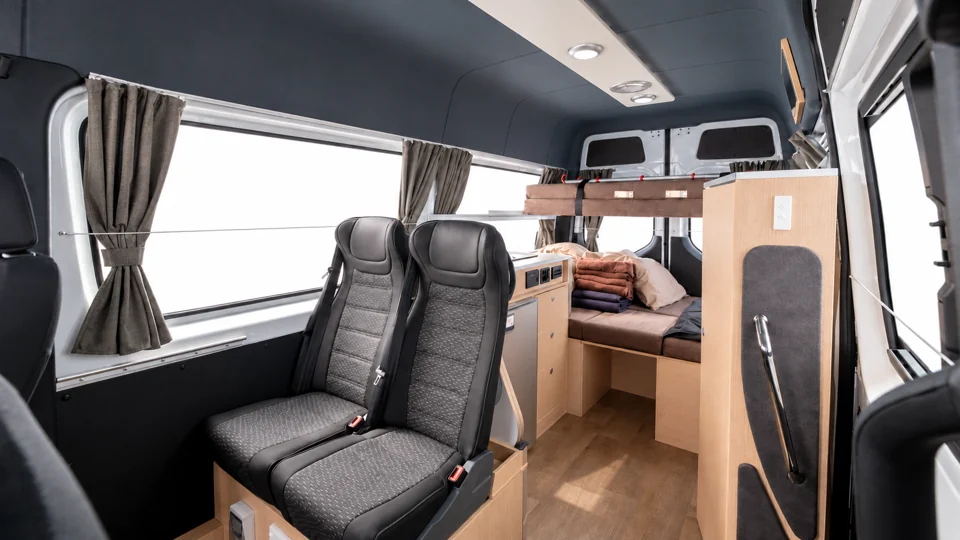 An example of the forward-facing rear seats in a Britz Voyager