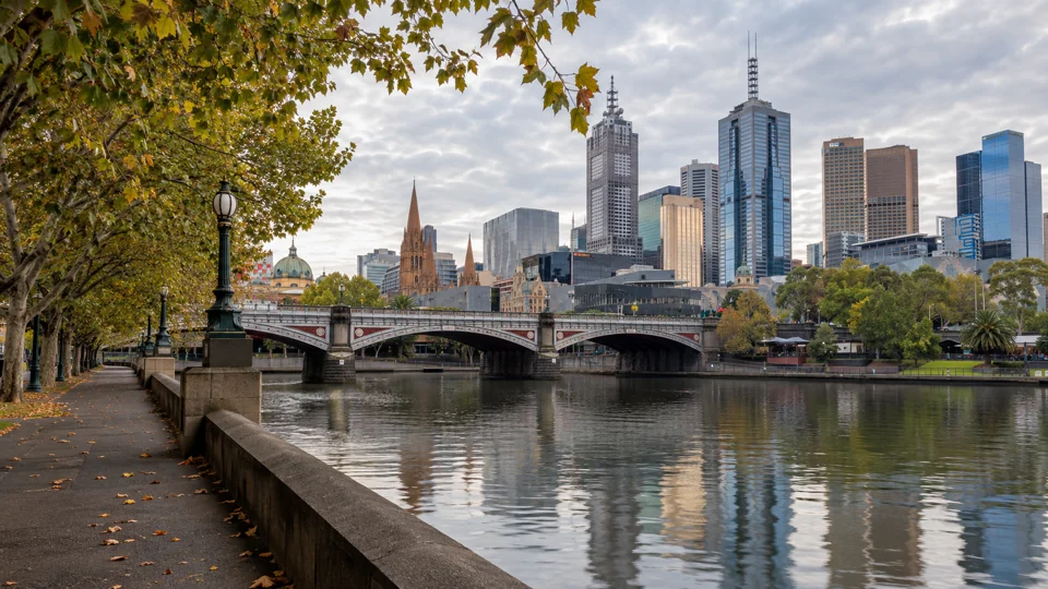 Public riverbank beside the Yarra River in Melbourne