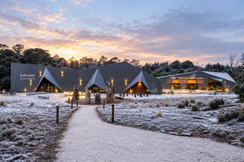 Cradle Mountain Visitor Centre in a frosty setting