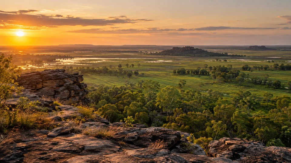 Evening light over the Nadab floodplain from Ubirr in Kakadu